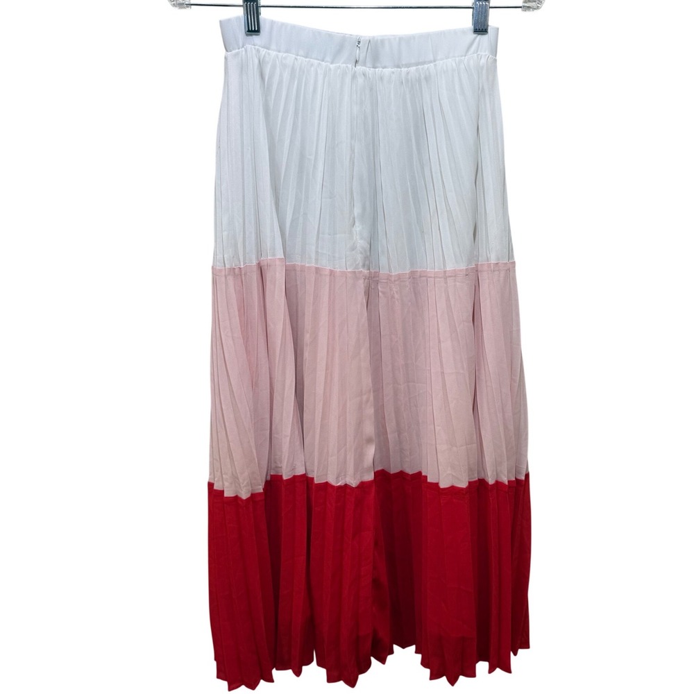 Lulus Colorblock Pleated Midi Skirt Pink Red White Size Small - Picture 3 of 7